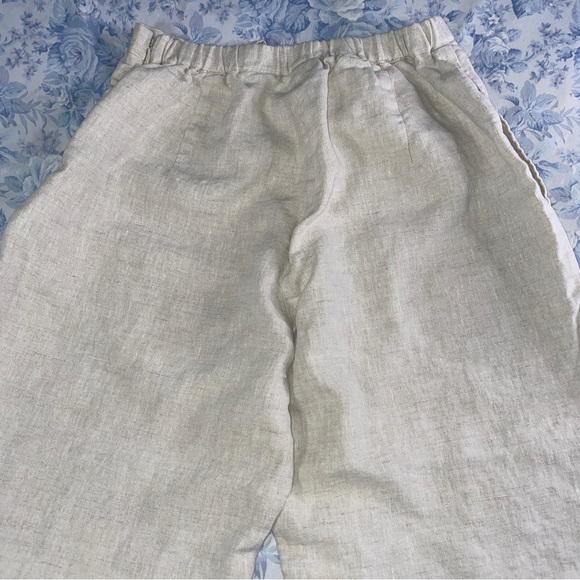 Vintage High Waisted Linen Capri Eyelet Cropped Pants Wide Leg Drawstring Small - Picture 2 of 7